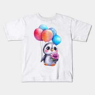 baby penguin holds balloon Kids T-Shirt